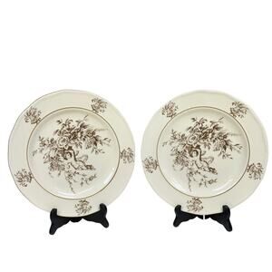 Claire Wilson 'Heaven' Brown/Ivory Cherub Doves Flowers 10.5" Dinner Plates-2